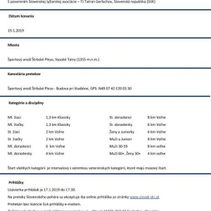 Vecerne preteky v bezeckom lyzovani Strbske Pleso propozicie 2